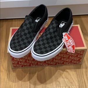 Vans classic slip ons black gray checkered size 8